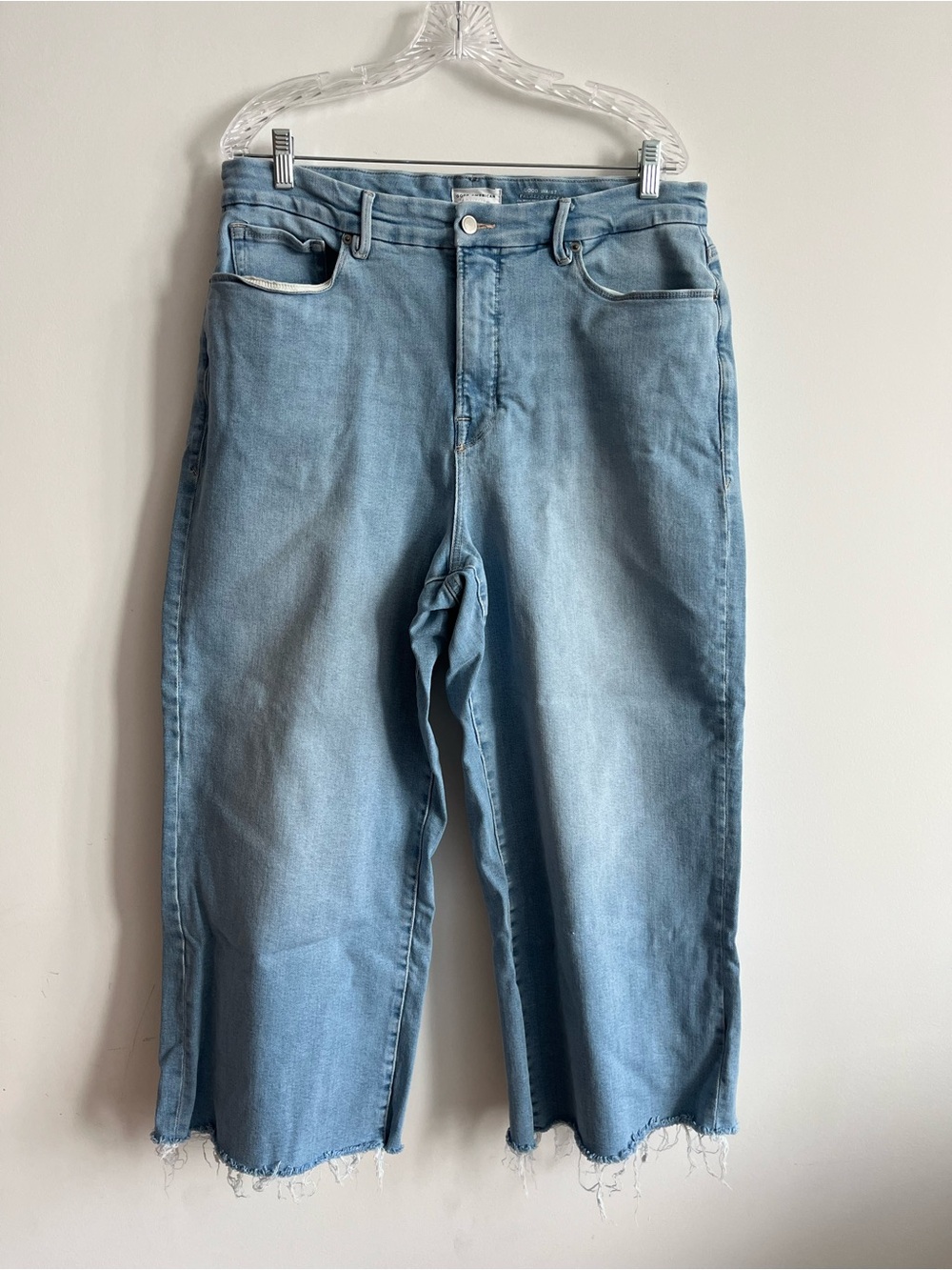 Good American Light Blue Palazzo Crop High Rise.